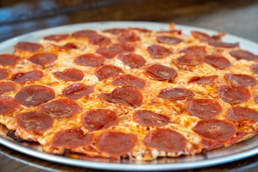Tavern-style thin crust pizza